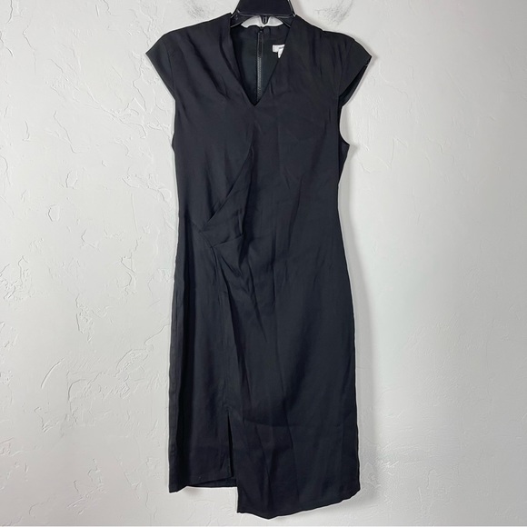 Helmut Lang Dress Bodycon Mini Solid‎ Black Cap Sleeve Cut Out Asymmetrical Y2K - Picture 1 of 9